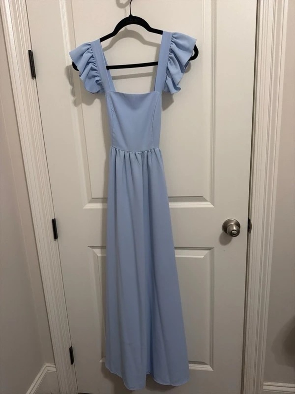 Ruffled Strap Sky-Blue Maxi Dress